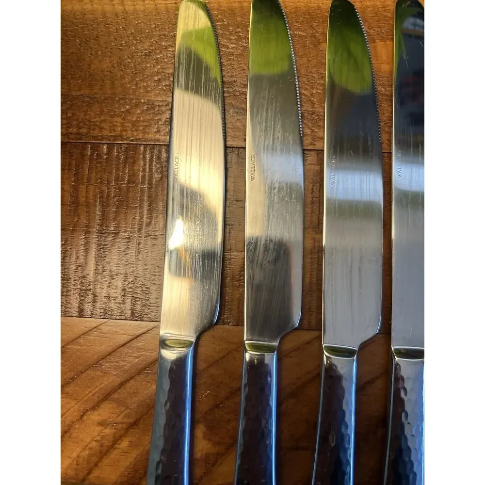 Wallace Continental Hammered Handle Set of 7 Dinner Knives 18/10 Stainless Steel